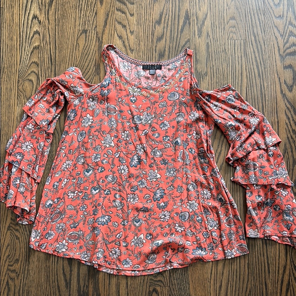 Floral Shoulder Top - Coral